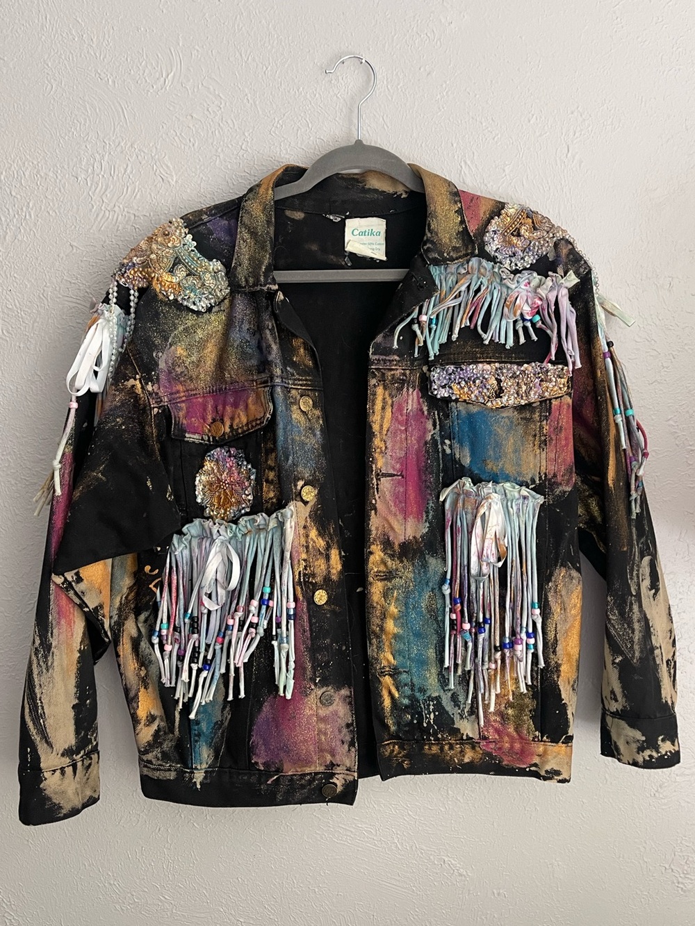 Vintage Catika Wearable Art Jacket Embellished Beaded Fringe Patchwork S/M - Picture 2 of 9